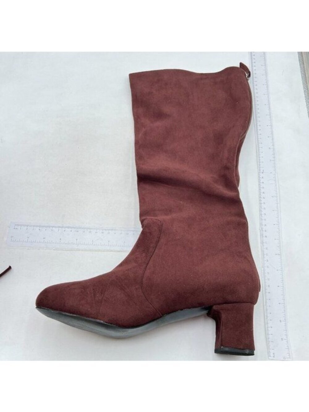Women  Knee Boots Thigh High Suede Block Winter Low Above Flat Round toe Brown